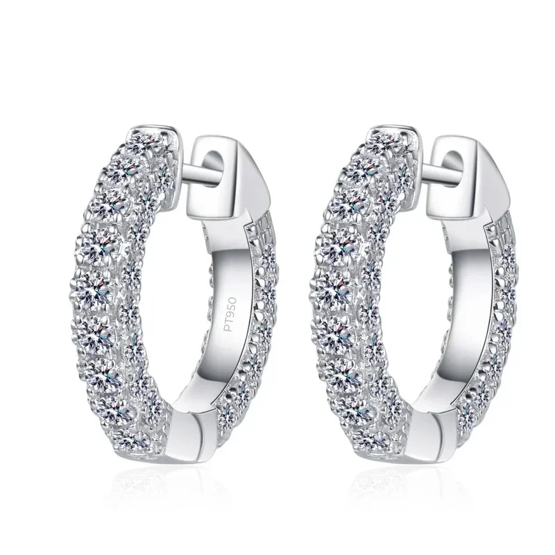 Classic 1.92ct Full of Moissanite Diamond Earrings, PT950 Platinum Sparkly Hoop Earring for Women's Versatile Fine Jewelry