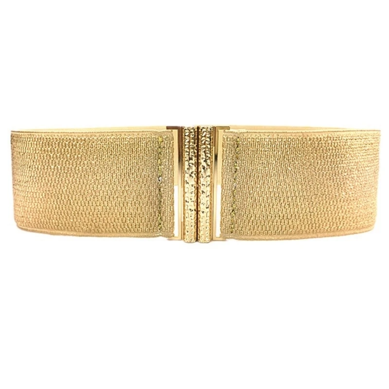 

652F Gold Corset Wide Corset Waist Belt Decorative Waist Cincher Elastic Waspie Belt Glittering Waspie Wide Belt for Female