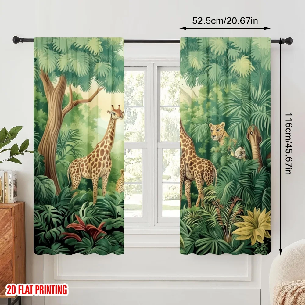 2pcs,2D plane printing Curtain Fabric Jungle Gathering Versatile 100% Polyester (without rod) Art Deco Festive Use for Living