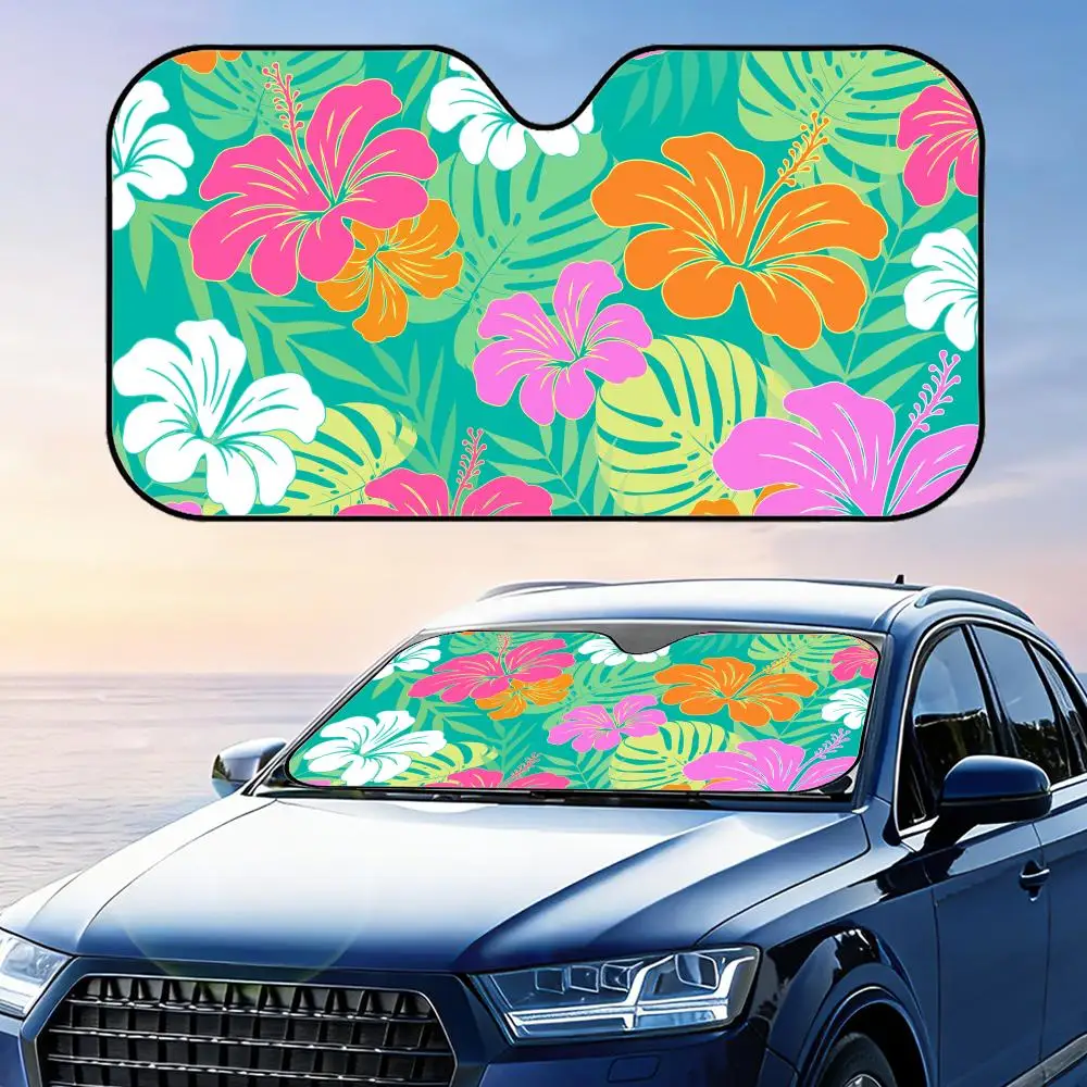 

Aloha Floral Pattern Sun Visor Visor Reusable Aluminum Foil UV Protector Suction Cups Heat Three-layer Insulation