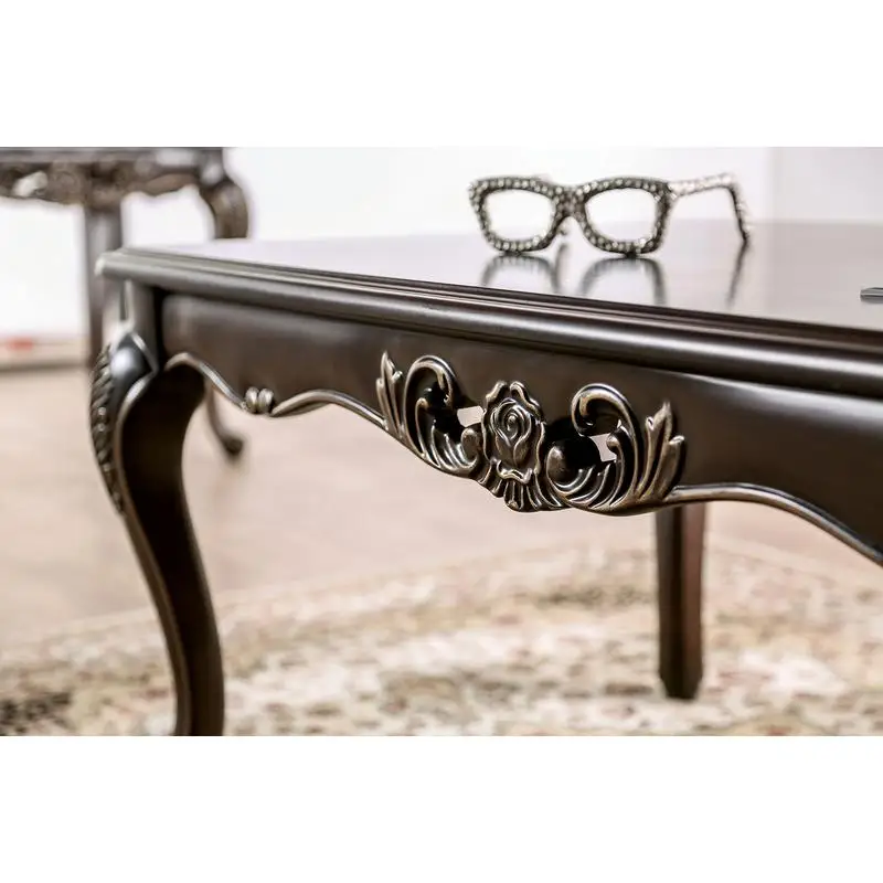 طاولة قهوة على الطراز التقليدي بأرجل منحنية، تصميم منحوت، خشب متين، لمسة نهائية جافا #4