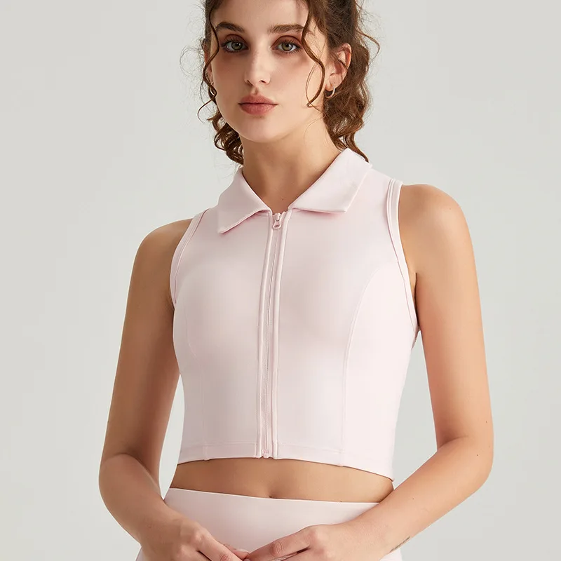 سترة يوجا بياقة بولو عصرية للنساء مع حمالة صدر مدمجة بسحاب أمامي عالي الجودة للتمرين حمالة صدر رياضية حمالة صدر رياضية نسائية #6
