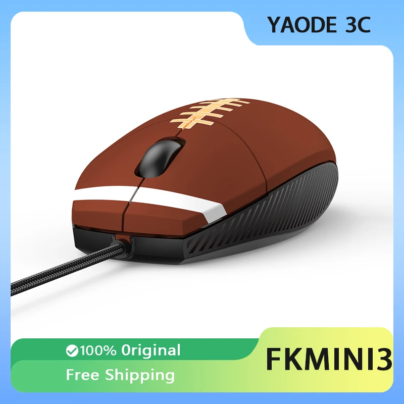 

FKMINI3 Gaming Mouse Brown Baseball Shape Wired Mouse 3360RTS E-Sports Backlight DPI Adjustable PC Accessories Gamer Office