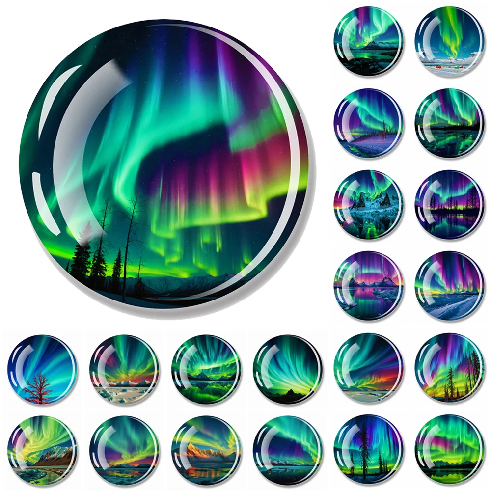 New Northern Lights Fridge Magnet Polar Aurora Borealis Glass Dome Refrigerator Magnets Stickers Astronomical Home Decor Gift