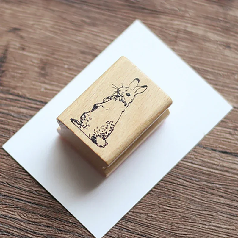Cute Wooden Animal Stamps Rubber Stamp Scrapbooking Painting Cards Deer Panda Rabbit Flower Decor Fashion DIY Home Sewing Crafts