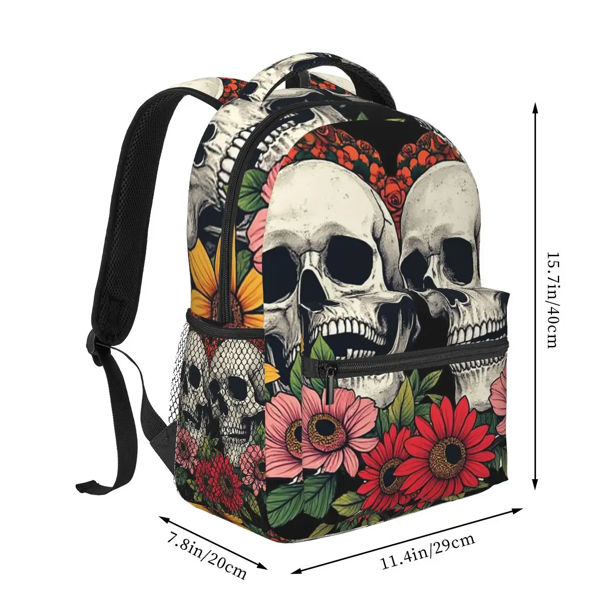 Two Skull Surround Red Flower Halloween Backpack Hot Sale Daypack Large Capacity Boys Girls BookBag School Bag Shoulder Bags