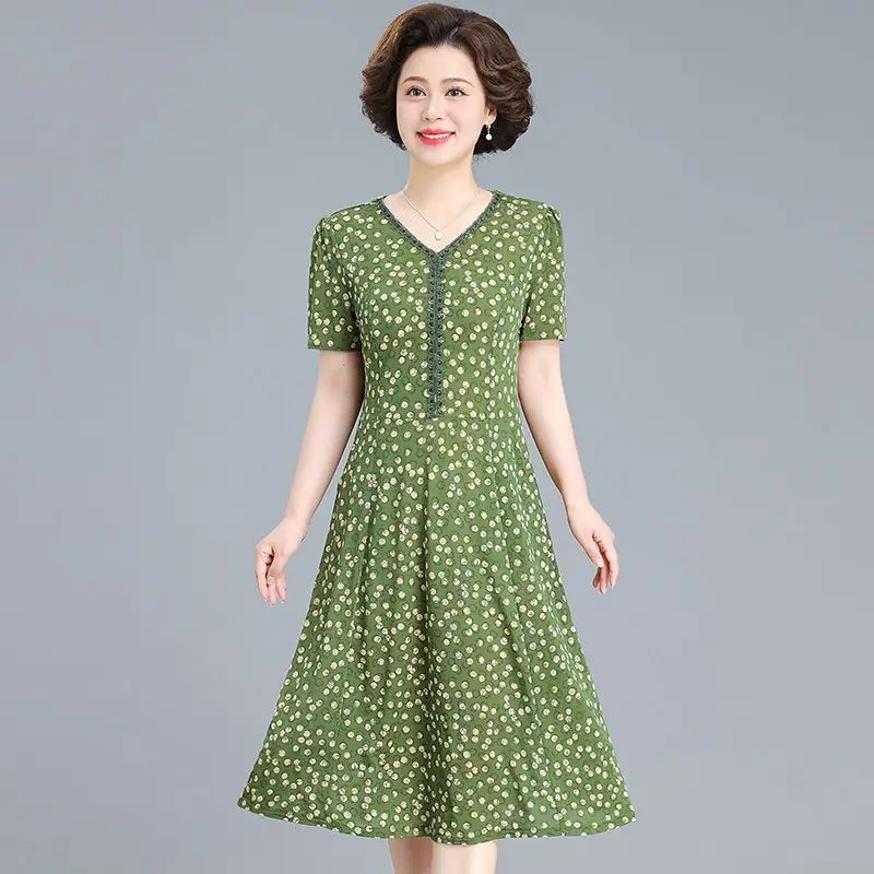 

Elegant V-Neck Spliced Pockets Printed Vintage Dress Women's Clothing 2025 Summer New Loose Office Lady Floral Dresses
