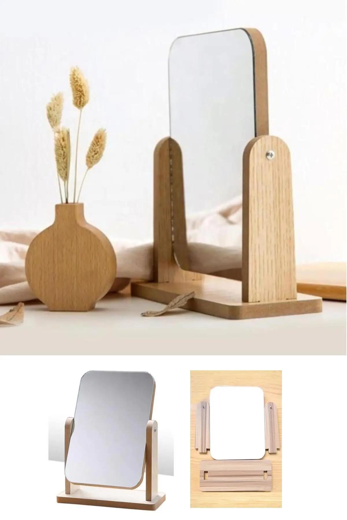 Wooden Standing Decorative Mirror 20 cm