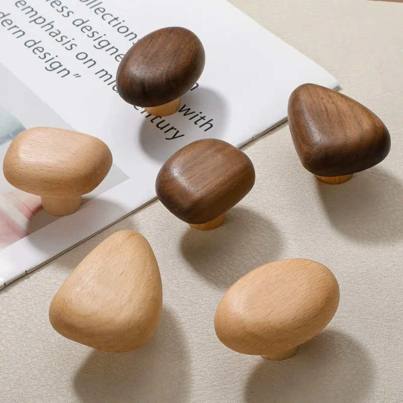 Natural Wood Knobs for Children's Room Wardrobe Nordic Creative Cartoon Pebble Kids Wooden Cabinet Handles Drawer Pulls