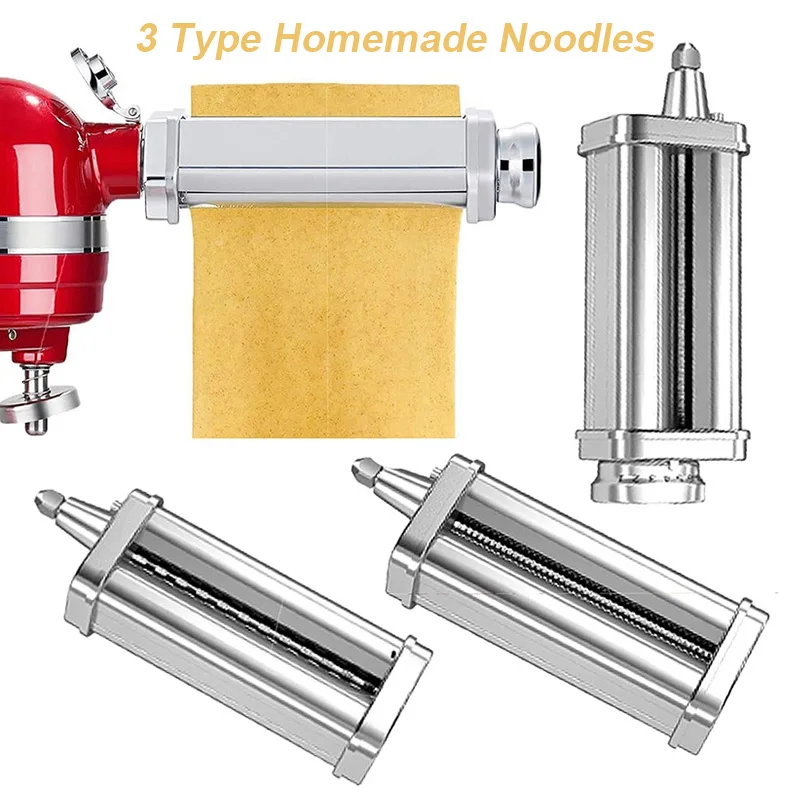 Juego de accesorios para hacer Pasta de acero inoxidable 304 para batidora con base, 8 ajustes de espesor, fácil de limpiar para 3 tipos de fideos caseros