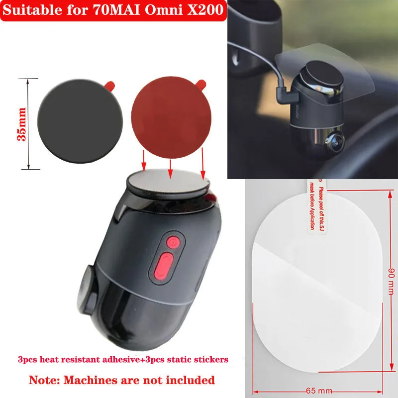 For 70mai Omni X200 Dash Cam Smart Film and Static Stickers for 70mai X200 Car DVR   heat resistant adhesive 3pcs