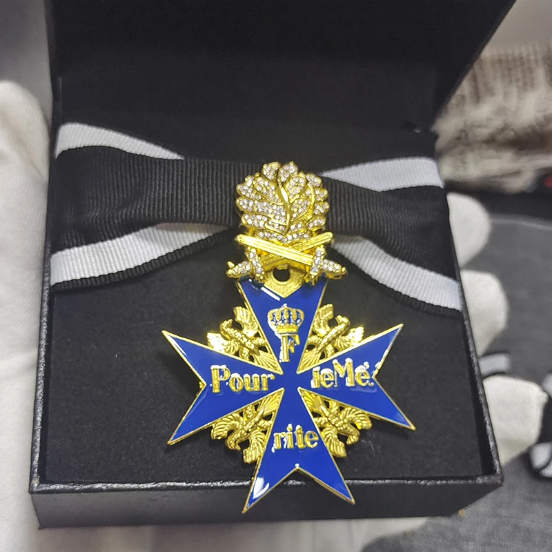 Medalla de Cruz Marx de hierro azul, mérito de Marx negro alemán prussio, insignia tridimensional regravada con caja artesanal