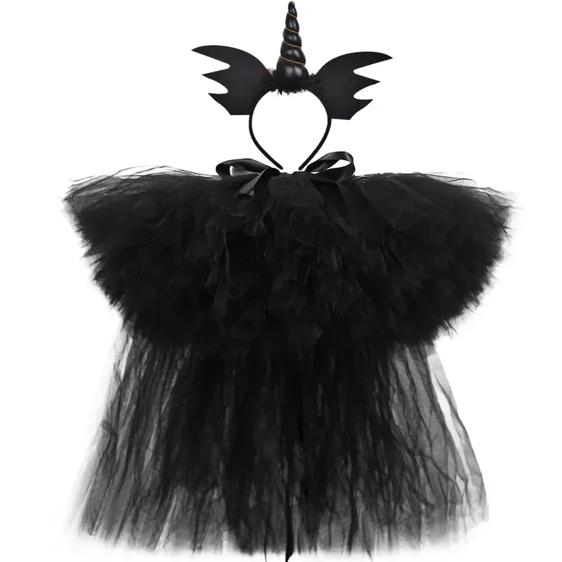 Gonna tutù nera con strascico Festa di carnevale Soffici gonne in tulle per ragazze Bambini Costume da unicorno di Halloween Tutù per bambini MN9