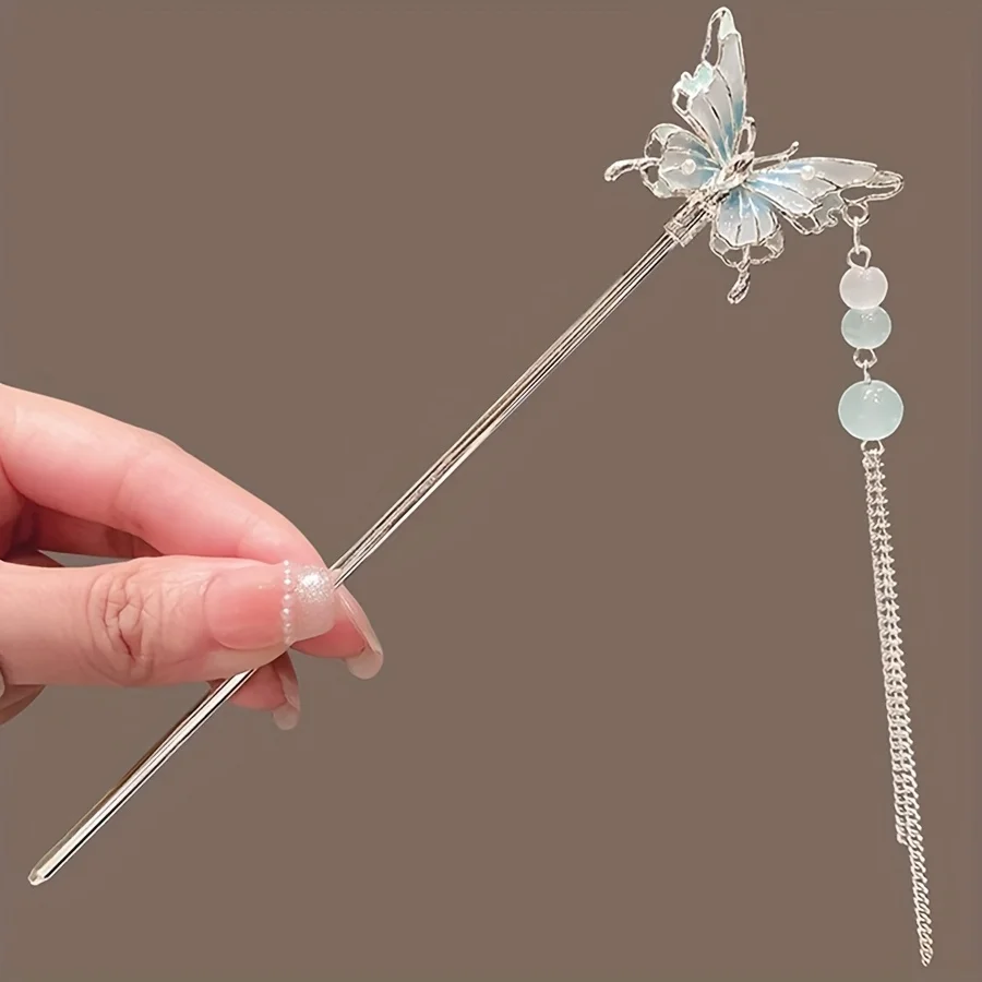 

Изысканная новая китайская заколка для волос в форме бабочки с имитацией жемчуга, в старинном стиле, с декоративным диском.