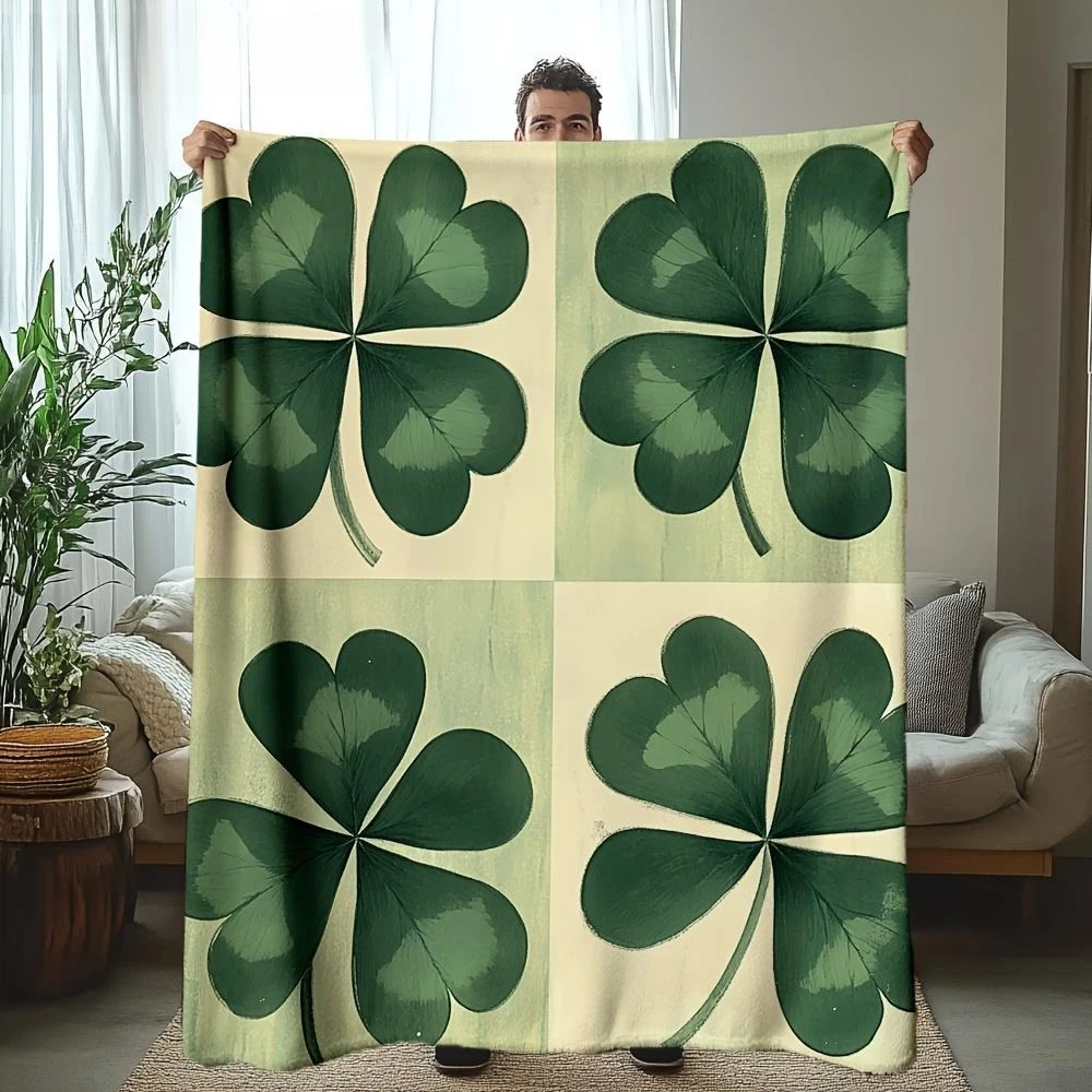 

1 шт. одеяло с принтом клевера, полиэфирная ткань, можно стирать в машине, подходит для украшения спальни и гостиной.