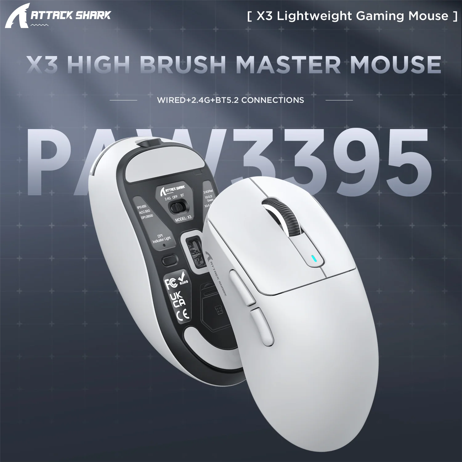 Bluetooth-мышь X3 PixArt PAW3395, 2,4 ГГц, 26000dpi, 650IPS, 49 ГГц