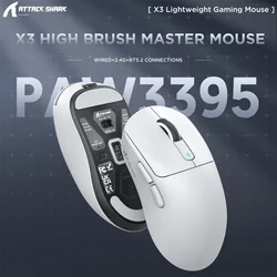 X3 PixArt PAW3395 블루투스 마우스 2.4G 트라이 모드 연결, 26000dpi, 650IPS, 49g 경량 매크로 게이밍 마우스