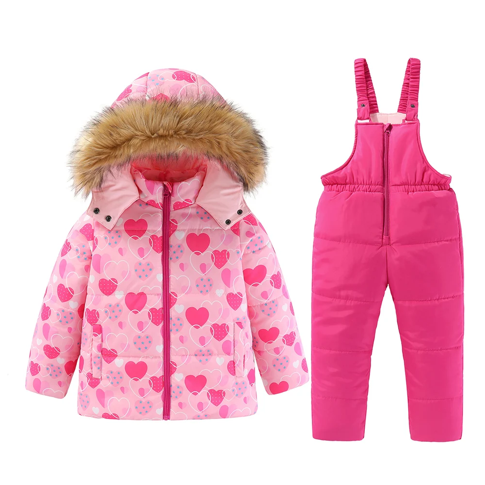 4-8t Kinder Mädchen Ski anzüge Kapuze Snowboard Mäntel Kinder Winter warme Hose Outdoor Sportswear dicke Baumwolle Snowboard Ski anzug