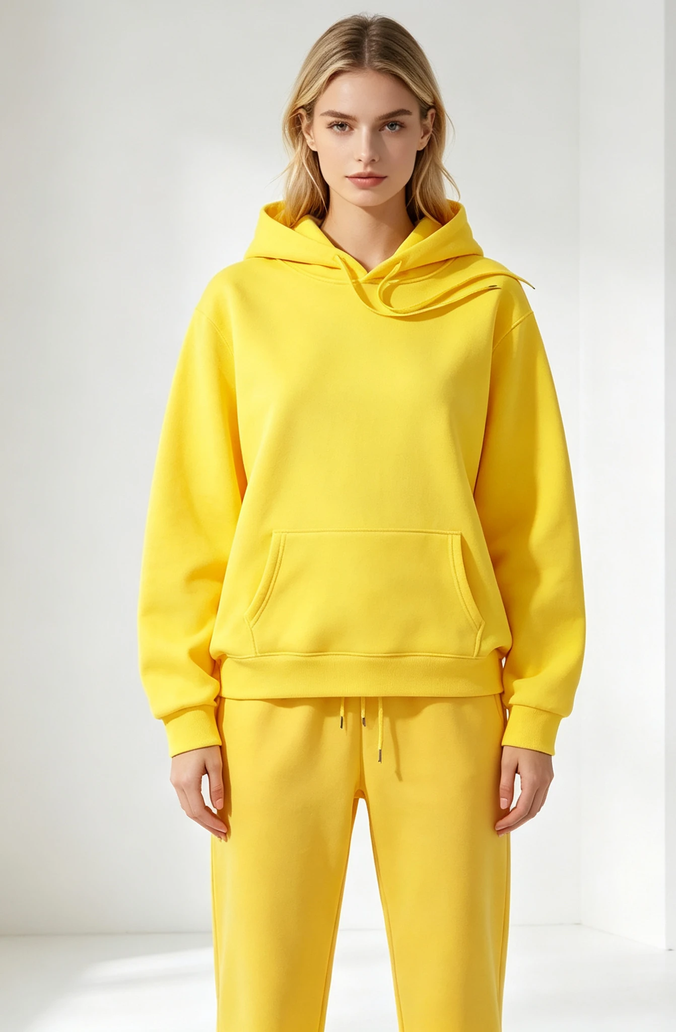 Autumn and Winter Casual Daily Women's Two-Piece Sports Suit Solid Color Hooded Sweat Loose Drawstring Pants Home Clothes