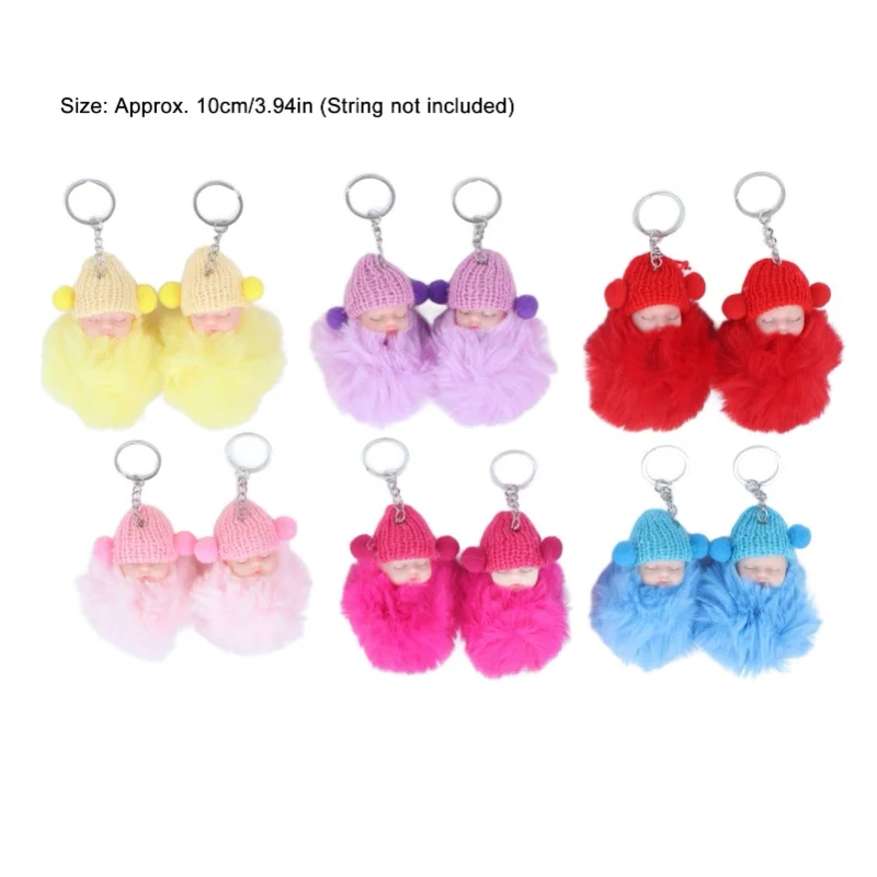 12 Pcs Sleeping Baby Pendant Key Ring Plush Fluffy Cute Emulational Doll For Handbag Purse NO.892-15