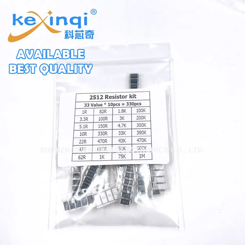 33valuesX 10pcs=330pcs 2512 SMD Resistor Kit Assorted Kit 1R-1M Ohm 5% DIY Kit 1R0 3R3 5R1 100 220 470 620 820 101 151 331 471