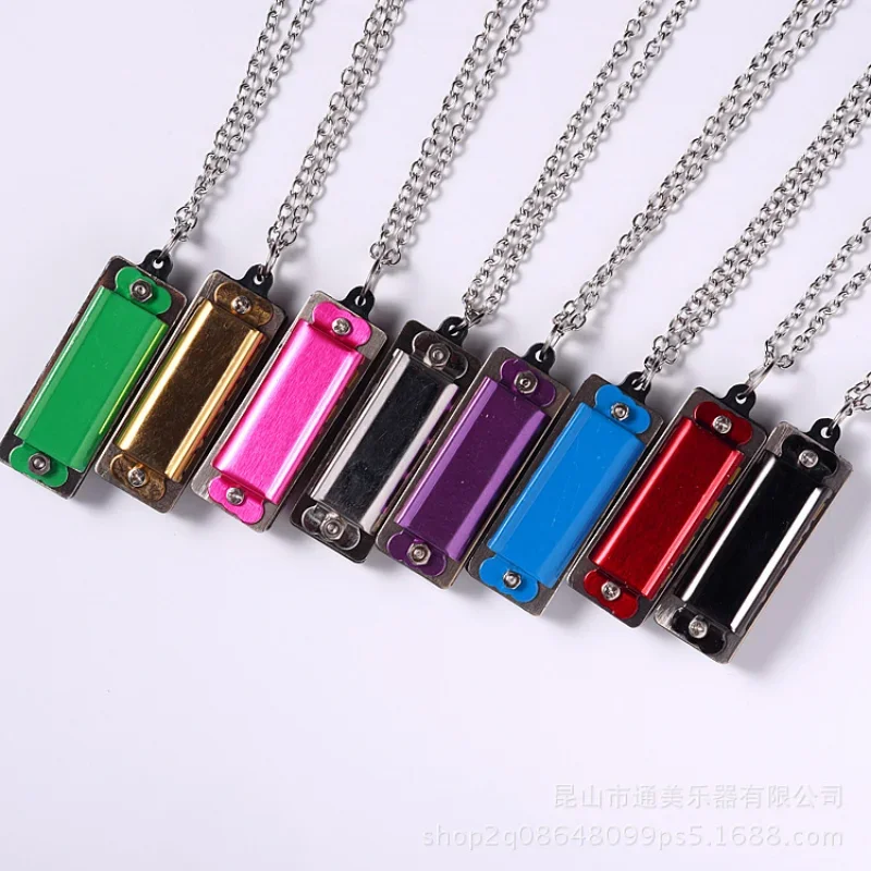 1Pcs MIni Harmonica Necklace 4 Hole 8 Tone Protable Harmonica Music Instruments Children's Gifts Color Random