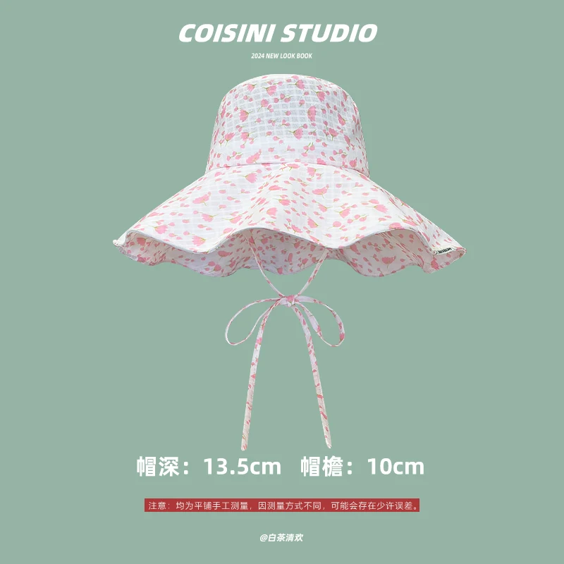 New Contrasting Color Plaid Bucket Hat Spring and Summer Fashion Big Brim Sun Protection Versatile Show Face Small Women\'s Cap