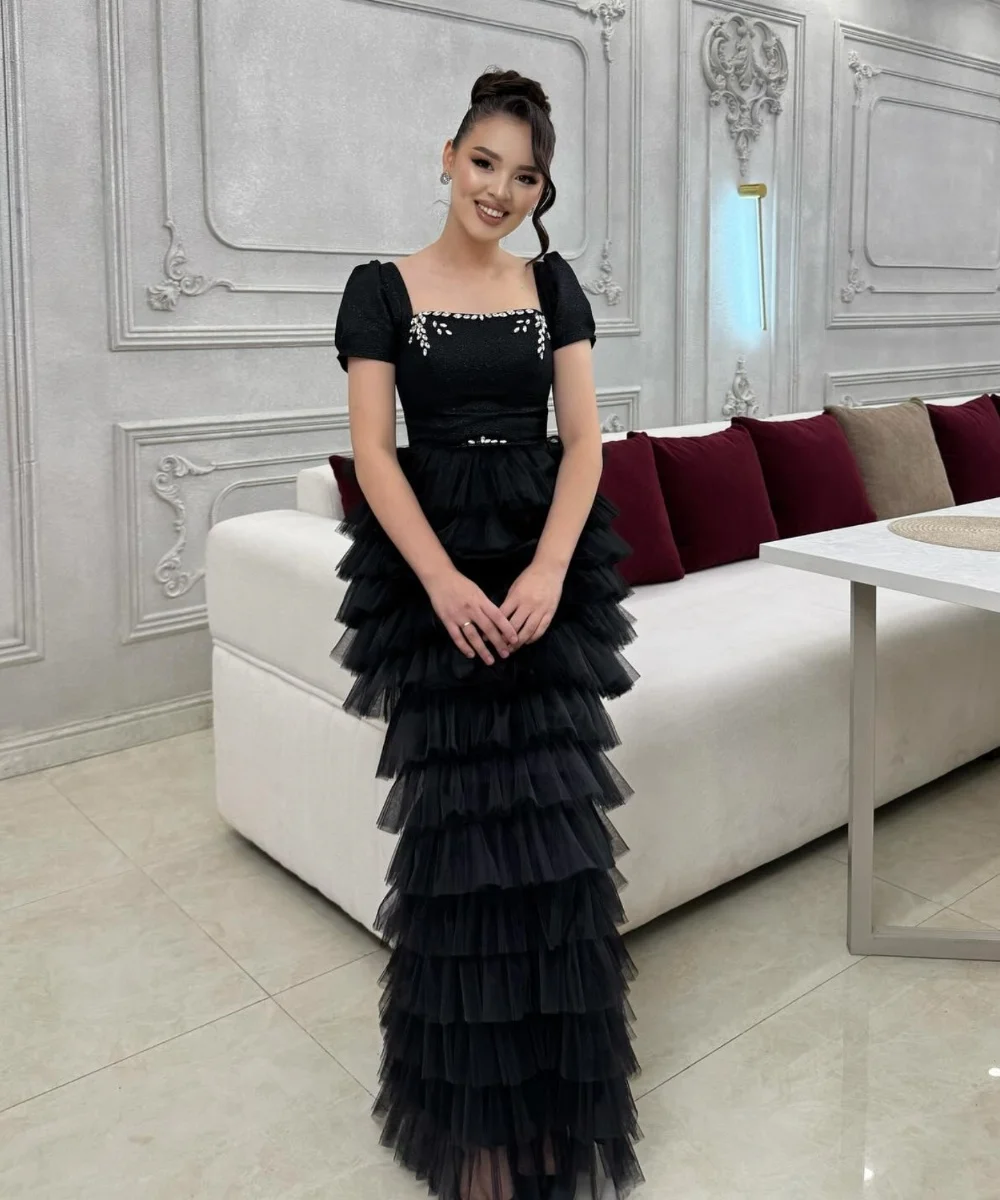 

Customized Elegant Jersey Pleat Sequined Trumpet Square Neck Long Dresses Bespoke Occasion Celebrity Fashion Formal