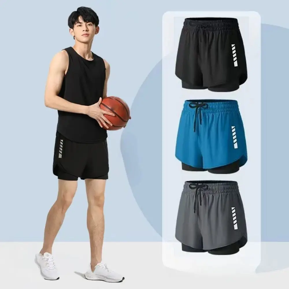 

Stripe Swimming Trunks Shorts Anti Glare Double Layer Men Sports Training Shorts Mid Waist Elastic Men's Jogging Shorts Women
