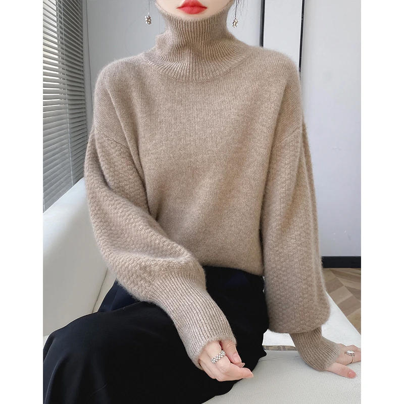 100%Merino Wool Turtleneck Sweater Women\'s 2023 Autumn/Winter New Cashmere Knit Pullover Korean Loose Fashion Clothing For Women