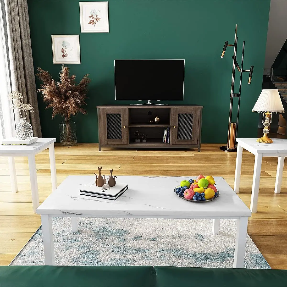 Faux Marble Coffee Table Set of 3 with Metal Frame