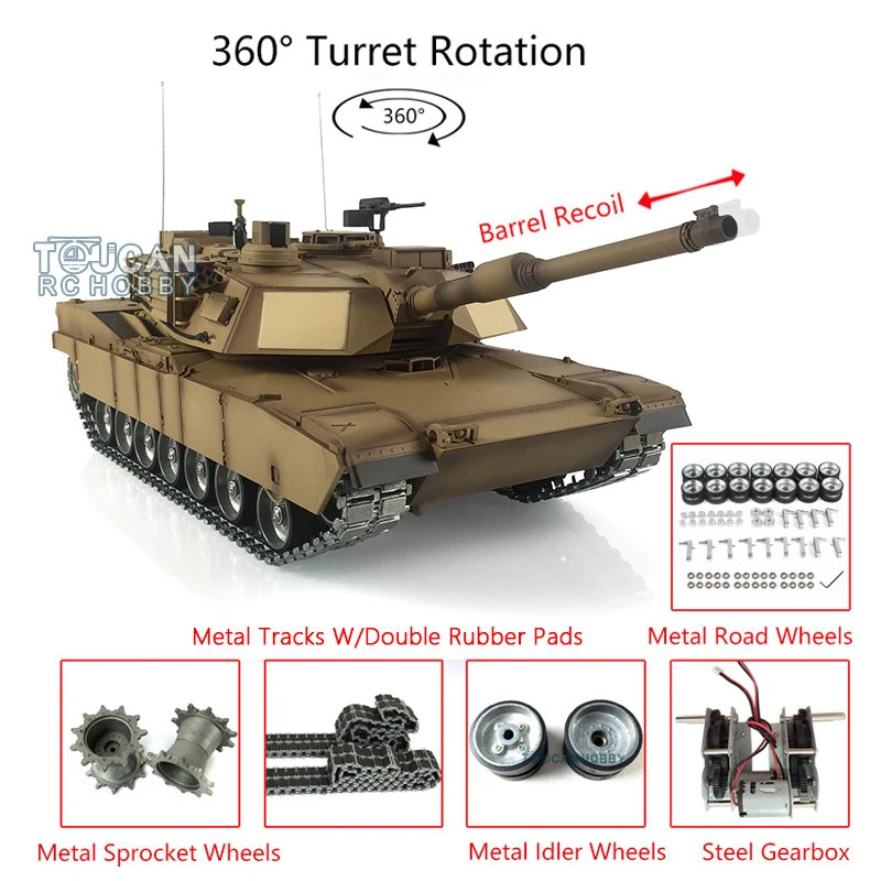 Heng Long RC Tank 7.0 Abrams RTR 1/16 3918 360°  Rotation Turret Barrel Recoil Telescope Metal Track Model Toys TH17804