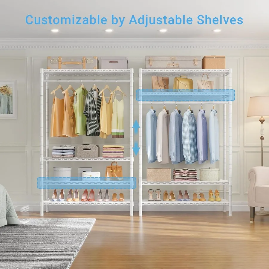 V1 سلك الملابس الرف 4 طبقات رف الملابس الثقيلة لتعليق الملابس خزانة قائمة بذاتها رف الملابس مع 4 Sh قابل للتعديل #3