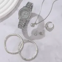 6PCS femmes montre de luxe élégant alliage montre-bracelet en cristal pour dames cadeau montre à Quartz 5