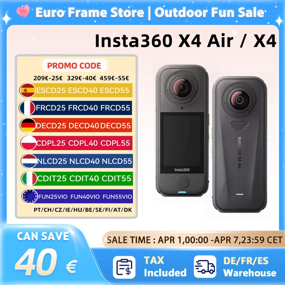 Insta360 X4 Air / X4 Action Camera - 165g Lightweight 8K 360-Degree Camera, Invisible Pole Effect Built-in Windscreen X4 Air