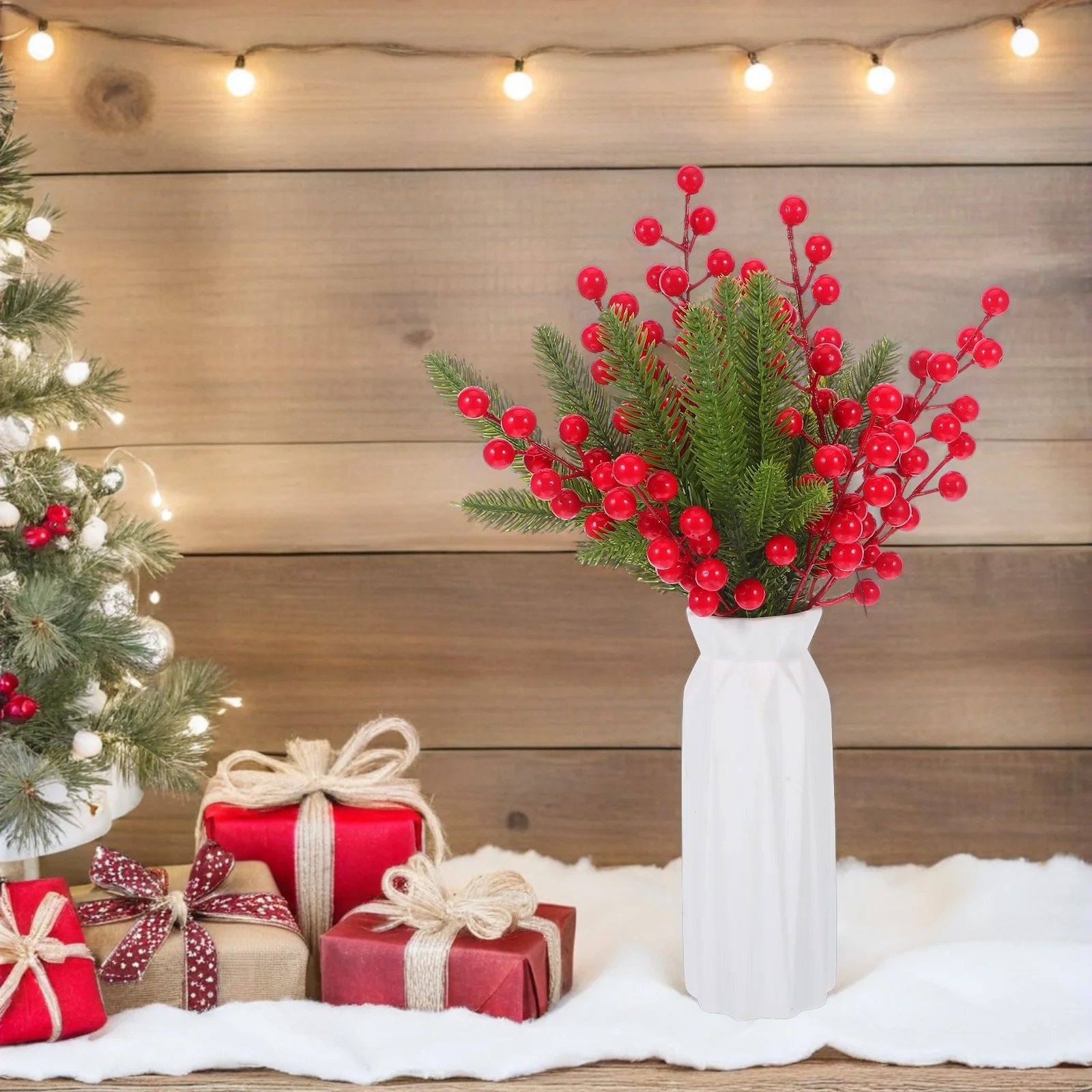 

20pcs Artificial Red Berries Stems Realistic Durable Festive Decor Christmas Tree Table New Year Prosperity Symbols