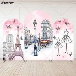 Eiffel Tower Arch Backdrop Wall Paris Landscape Photo Background European City Pink Flowers Party Decor Fashion Girl Photo Booth
