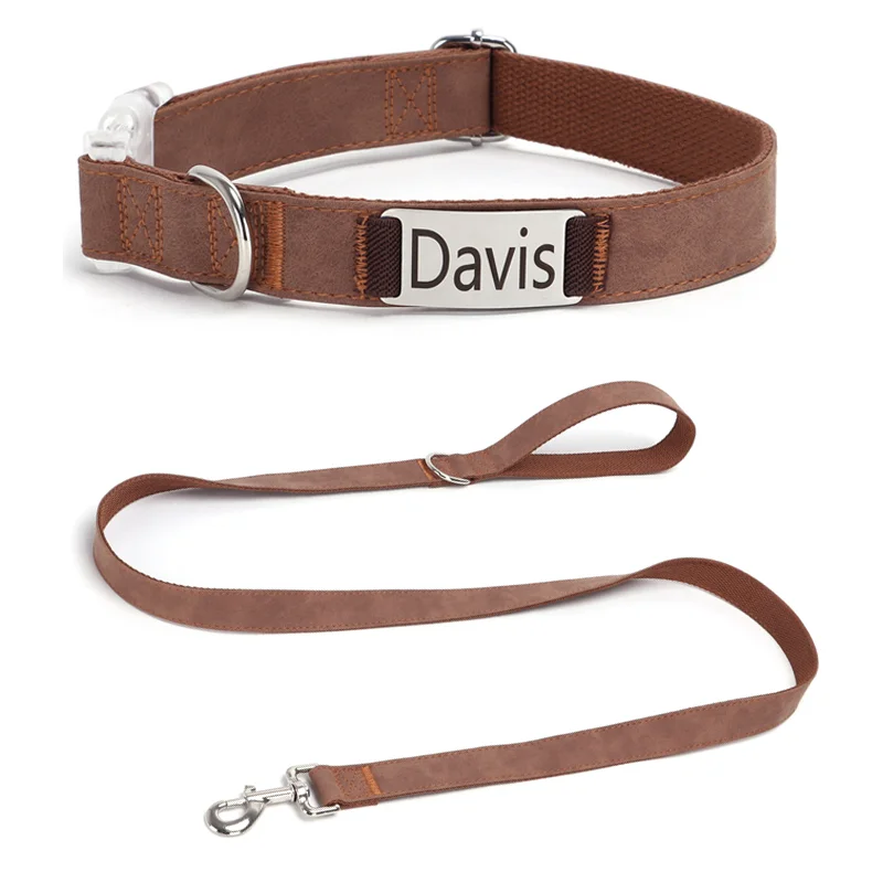 

Персонализированный ошейник для собак с подходящим поводком для собаки, приятный для кожи кожаный ошейник для домашних животных, дышащий мягкий дизайн для ежедневных прогулок