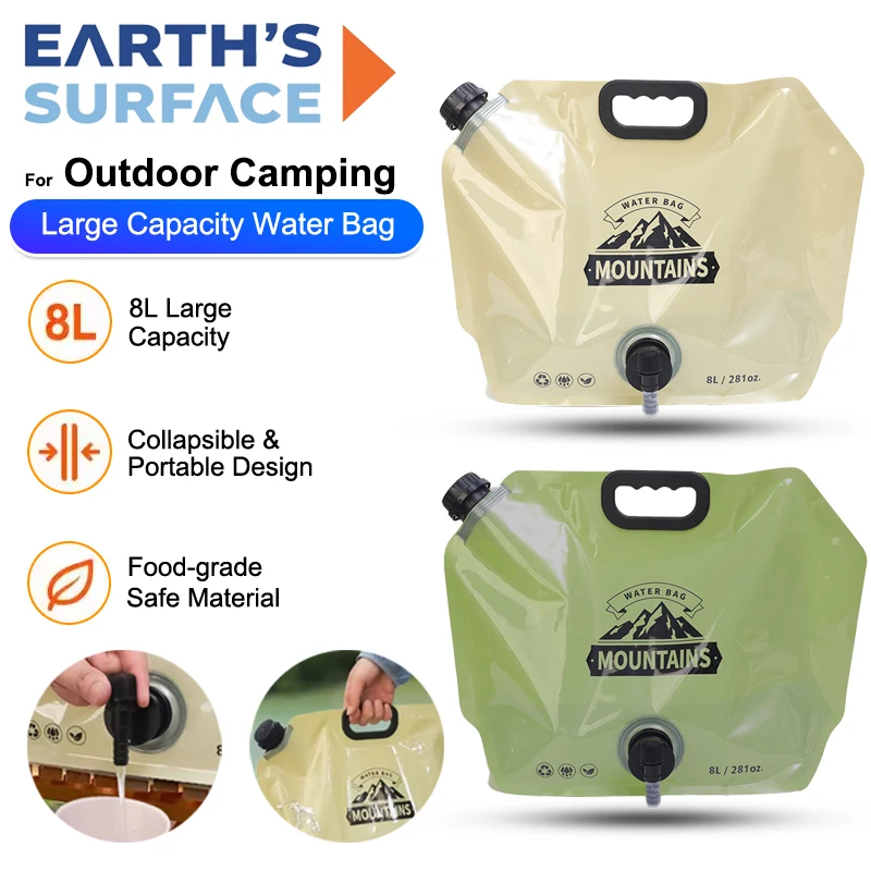 Outdoor Large Capacity Water Bag 8L Foldable Water Storage Bag Portable Hiking Water Container Bucket Pouch For Camping Supplies