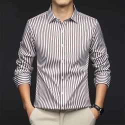 Smart Casual Autumn Winter New Shirts Men Lapel Striped Single Breasted Korean Trend Fashion All-match Slim Long Sleeve Tops
