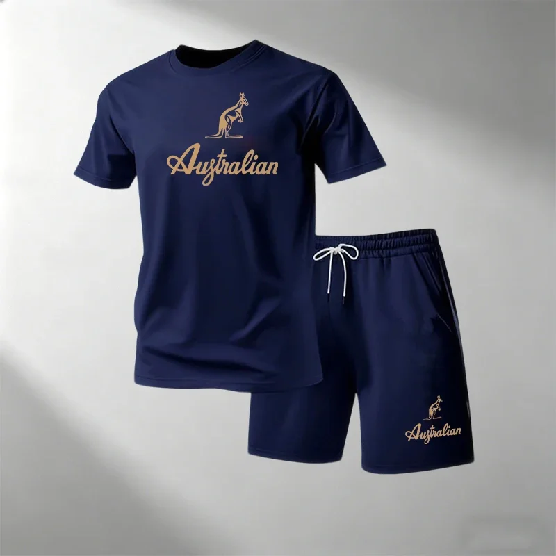 Men's Fitness T-Shirts Sets Breathable Quick Dry Short Sleeve + Sports Shorts Summer Casual Round Neck Suit Hot Sale Street view 6