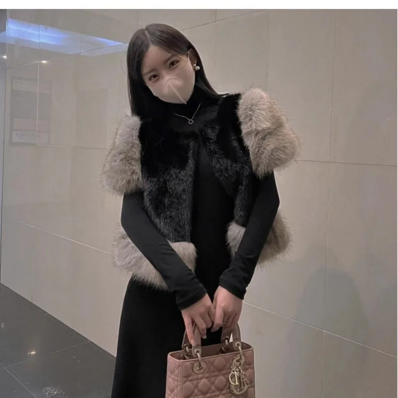 Luxury Brand Fur Coats Sleeveless Cardigan Fur Vest Women Chic Warm Vintage Faux Fur Jacket Crop Tops New