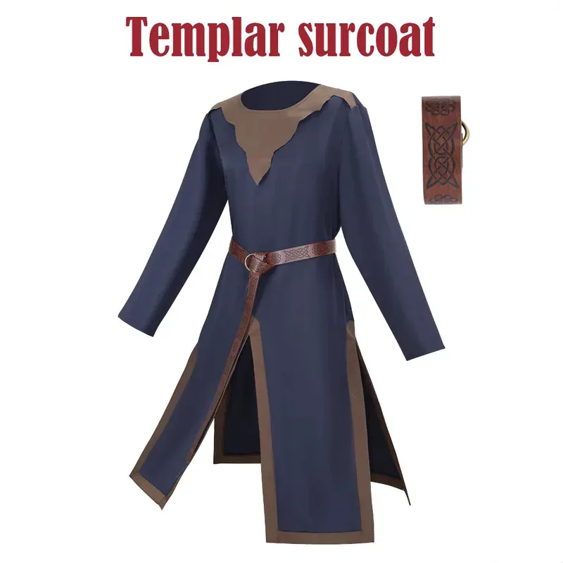 Trajes de túnica templaria de Caballeros cruzados medievales, vestido largo renacentista de Halloween, disfraz de Cosplay para fiesta y escenario