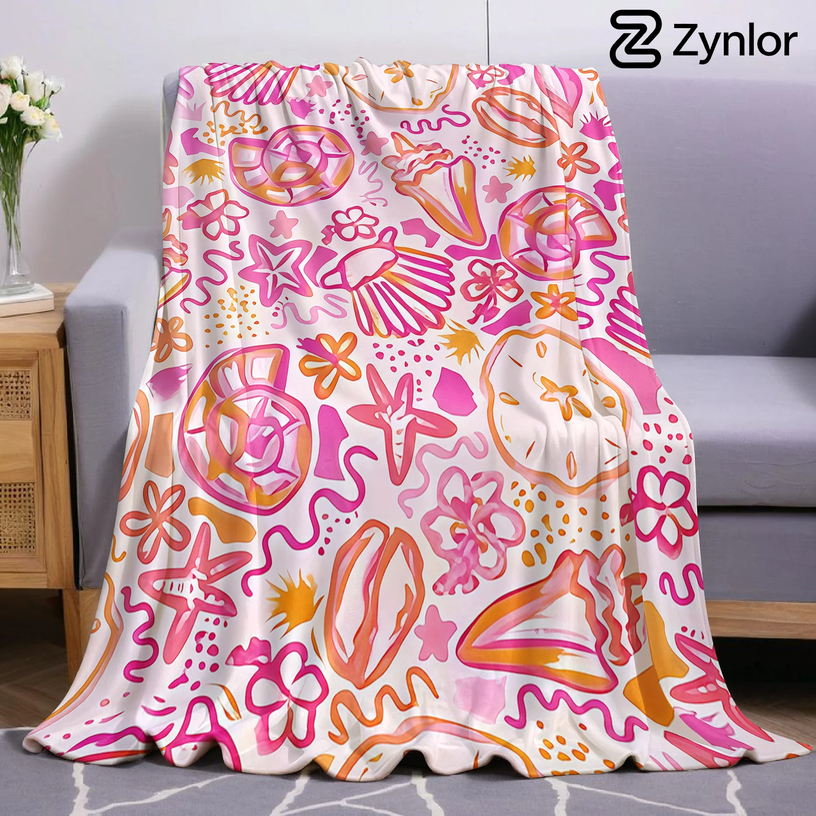 Pink Orange Beach Shell Lightweight Microfiber Soft Christmas Fleece Blanket Warm Cozy Throw for Sofa Office Travel All Season