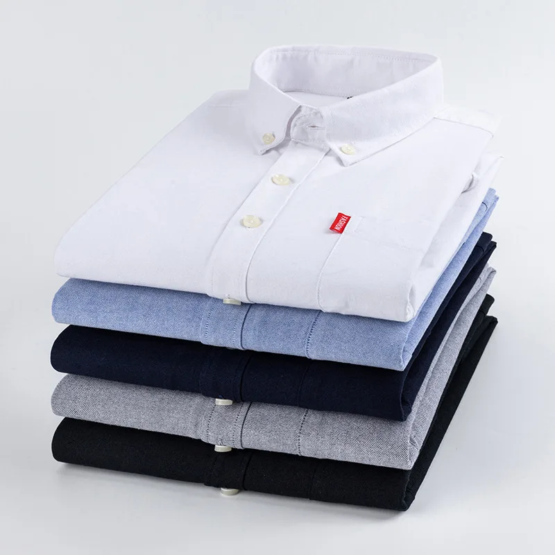

100% Cotton Oxford Men Shirts Long Sleeves Plaid Soft Regular Fit Formal Dress Shirt Pocket Social Blouse Male Clothes M-5XL