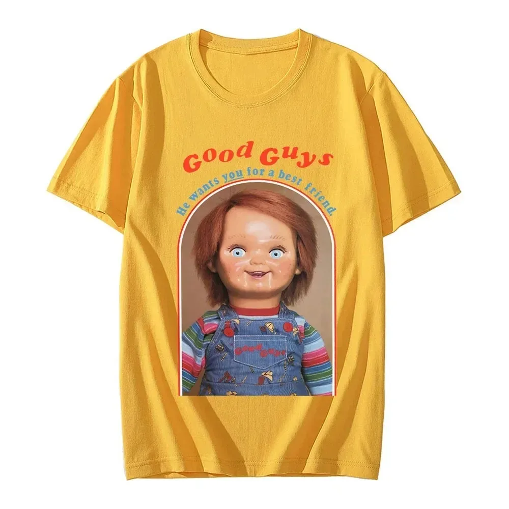 Neue Chucky Baumwoll-T-Shirts mit Anime-Grafikdruck, Damenmode, Lässige Kurzarm-T-Shirts, Harajuku Unisex-Tops, Kleidung – Detail 8