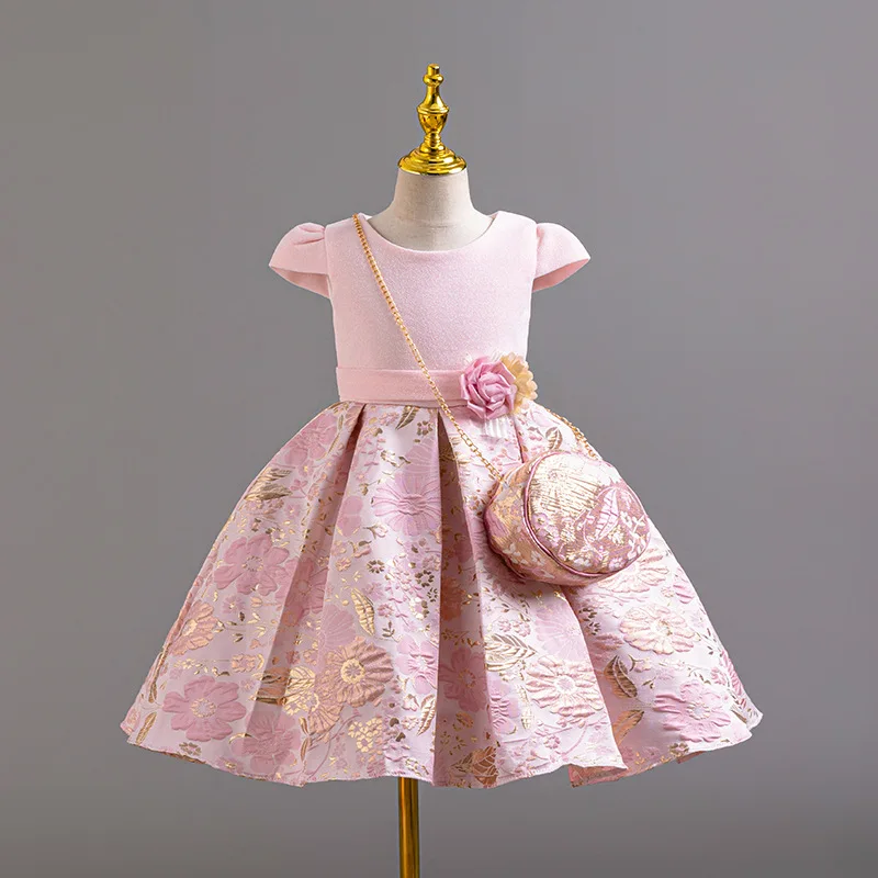 

With Girl Bag Daily Flower Girls' Ceremony Clothes Formal From 3 to 10 Years Elegant Dress for Girls Kid Holiday Dresses