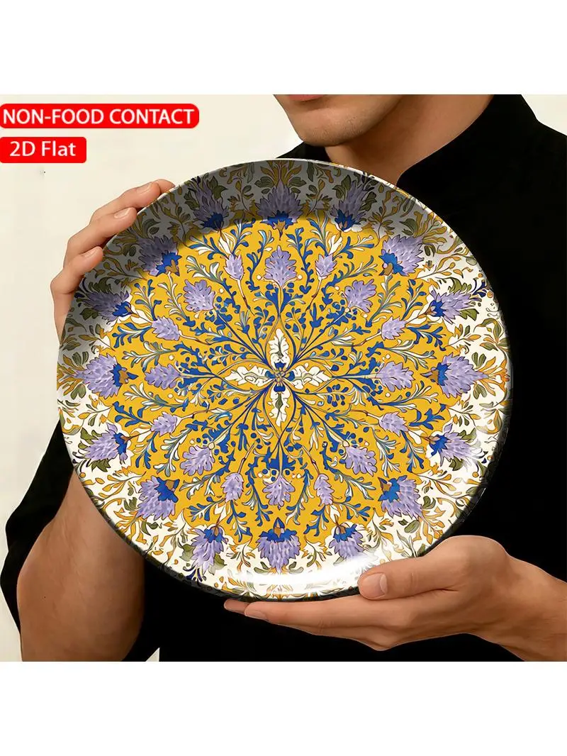 1pc FORJN Ceramic Decorative Plate - Yellow Floral Round Wall Plate Suitable, Living Room,, Non-Food Contact Plate for Dining