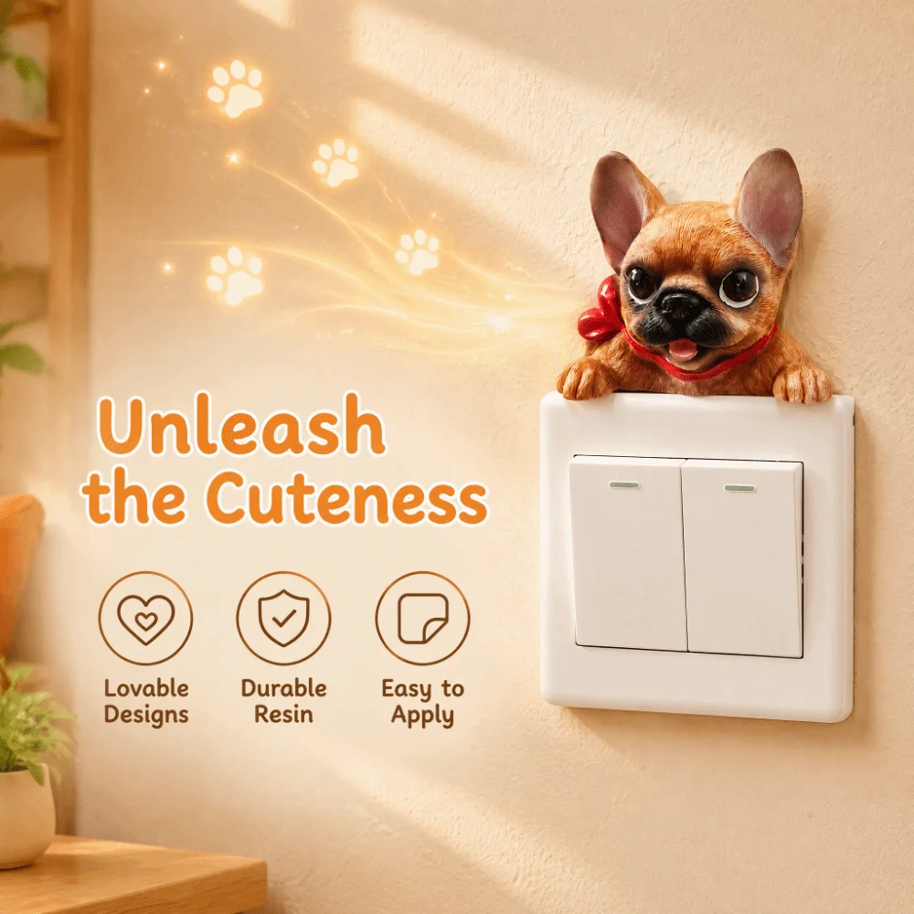 Switch Decor Self-Adhesive 3D Dog Wall Decals Decorations Resin Animal Wall Switch Stickers Cute Funny Socket Sticker Kids Room