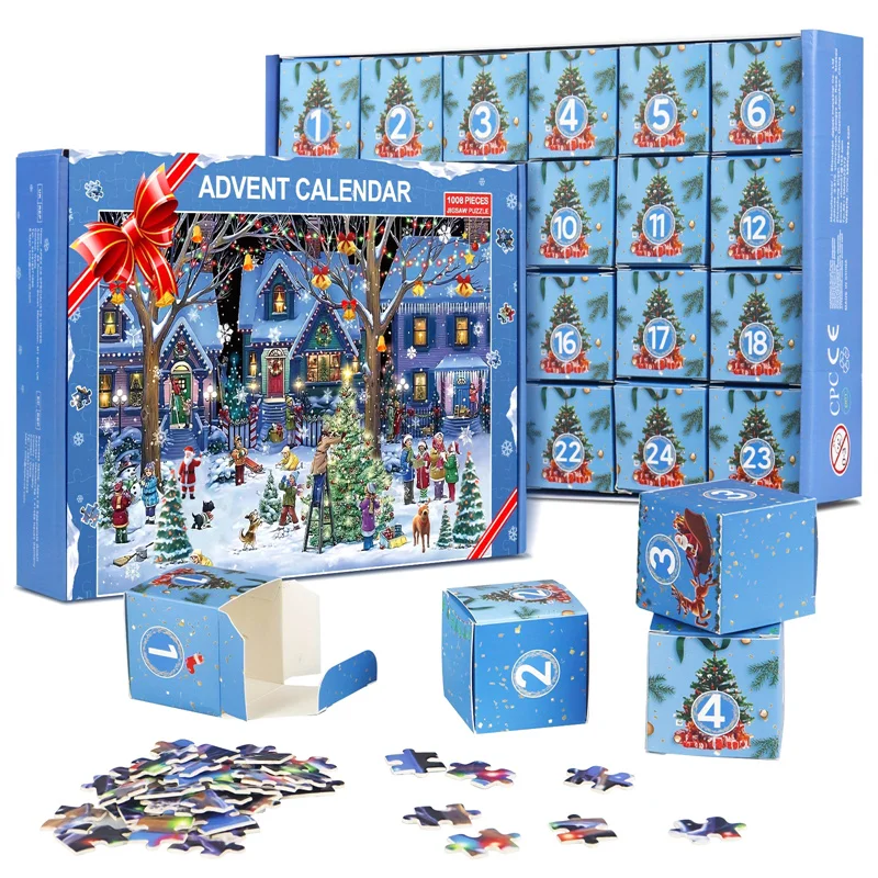 

Christmas Advent Calendar Jigsaw Puzzles Xmas Countdown Gift 24 Parts 1008 Pieces Jigsaw Puzzles Gift For Kids And Adults